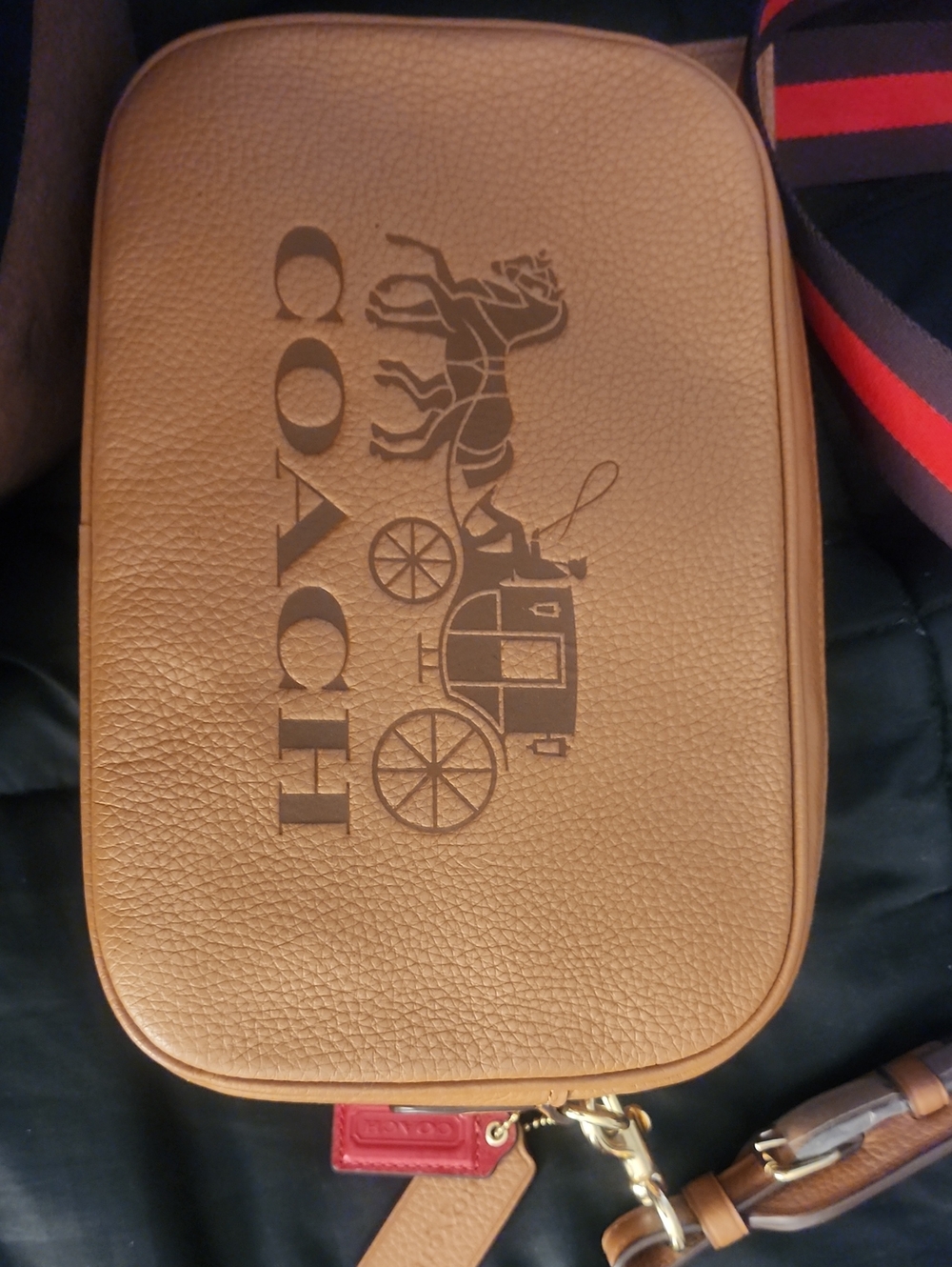 Coach Tan Pebbled Leather Belt Bag with Embossed Carriage